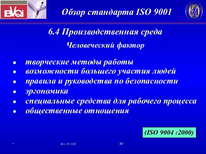 6.4 Производственная среда Человеческий фактор творческие методы работы возможности большего