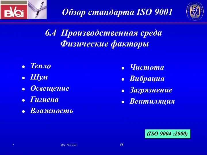 6.4 Производственная среда Физические факторы Тепло Шум Освещение Гигиена Влажность