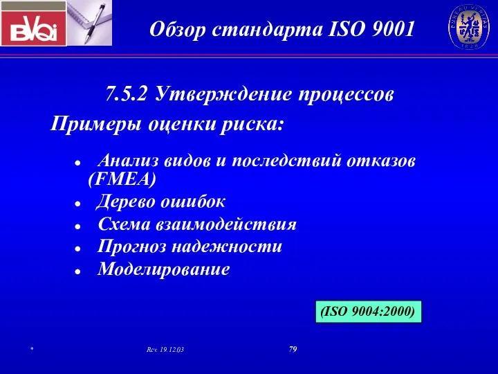 7.5.2 Утверждение процессов Примеры оценки риска: Анализ видов и последствий