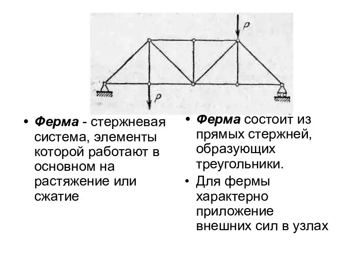 Ферма - стержневая система, элементы которой работают в основном на