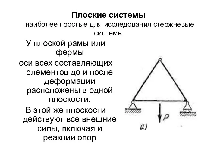 Плоские системы -наиболее простые для исследования стержневые системы У плоской