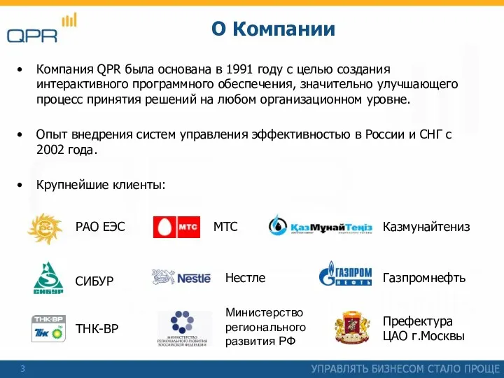 О Компании Компания QPR была основана в 1991 году с