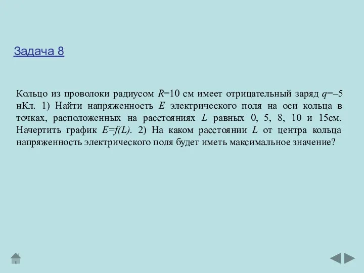 Кольцо из проволоки радиусом R=10 см имеет отрицательный заряд q=–5