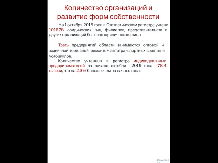 Самарастат На 1 октября 2019 года в Статистическом регистре учтено