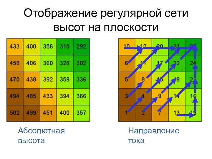 Отображение регулярной сети высот на плоскости Абсолютная высота Направление тока