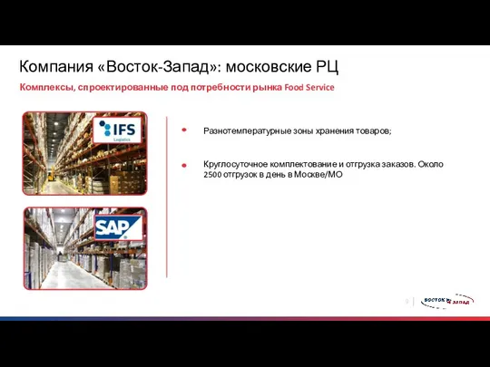 Компания «Восток-Запад»: московские РЦ Комплексы, спроектированные под потребности рынка Food Service