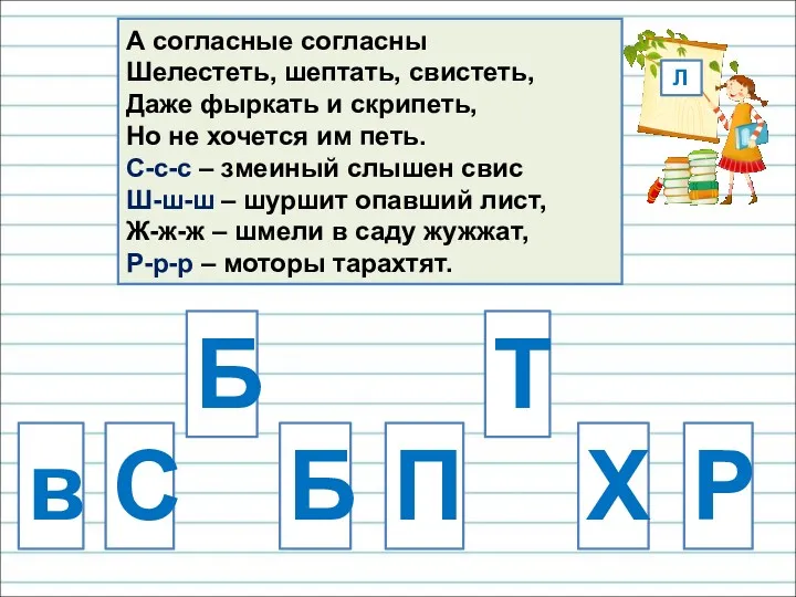 А согласные согласны Шелестеть, шептать, свистеть, Даже фыркать и скрипеть,