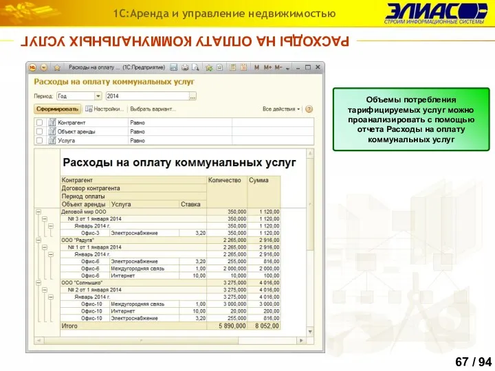 РАСХОДЫ НА ОПЛАТУ КОММУНАЛЬНЫХ УСЛУГ 1С:Аренда и управление недвижимостью Объемы