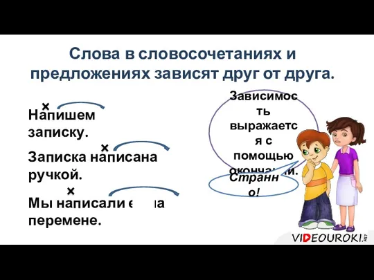 Слова в словосочетаниях и предложениях зависят друг от друга. Напишем