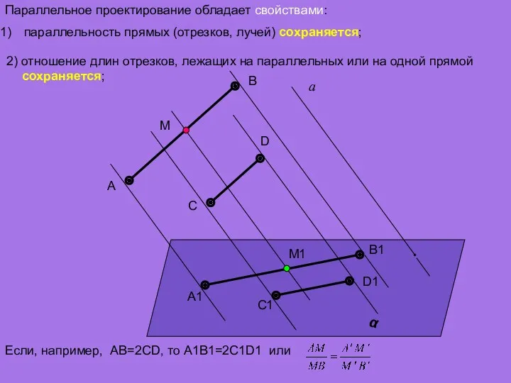 2) отношение длин отрезков, лежащих на параллельных или на одной