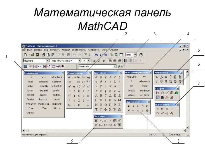 Математическая панель MathCAD