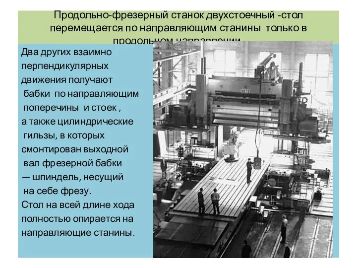 Продольно-фрезерный станок двухстоечный -стол перемещается по направляющим станины только в