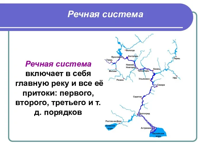 Речная система Речная система включает в себя главную реку и
