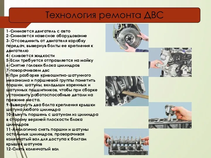 Технология ремонта ДВС 1-Снимается двигатель с авто 2-Снимается навесное оборудование