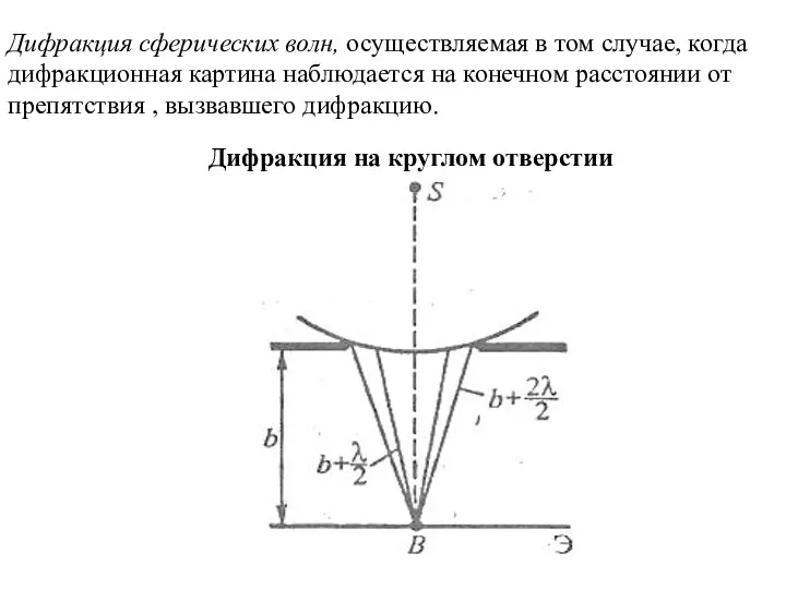 Дифракция сферических волн, осуществляемая в том случае, когда дифракционная картина