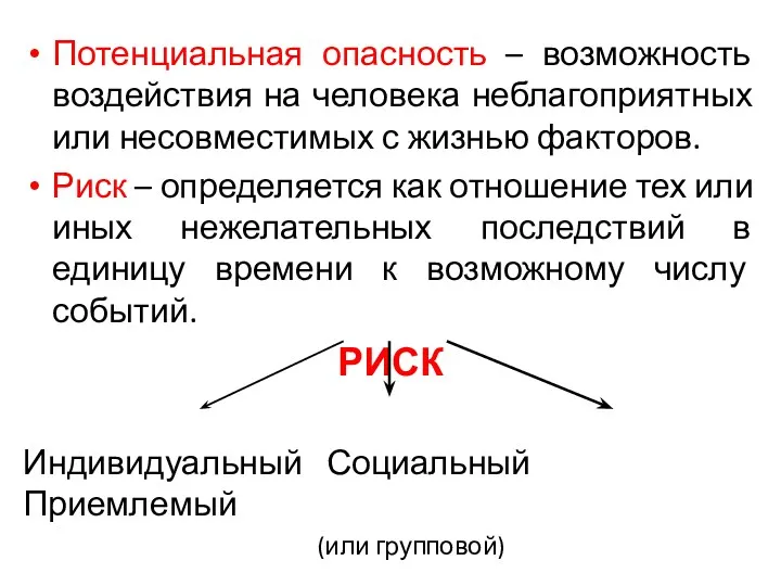 Потенциальная опасность – возможность воздействия на человека неблагоприятных или несовместимых