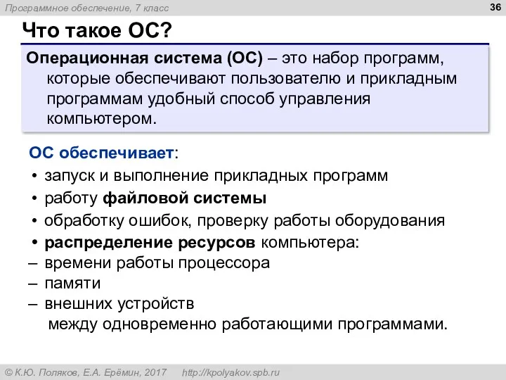 Что такое ОС? Операционная система (ОС) – это набор программ, которые обеспечивают пользователю