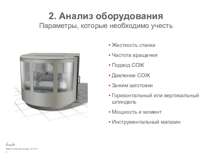 Metal Cutting Technology 1.0 D 7.2 2. Анализ оборудования Параметры,