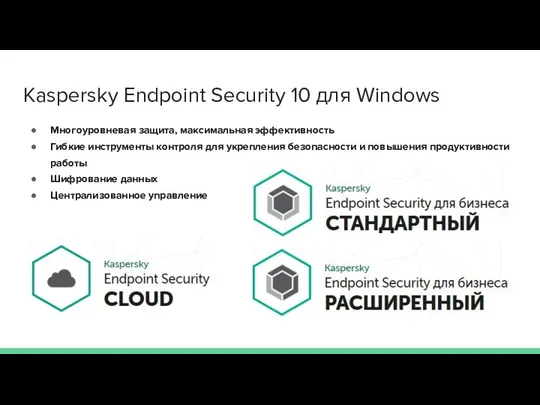 Kaspersky Endpoint Security 10 для Windows Многоуровневая защита, максимальная эффективность