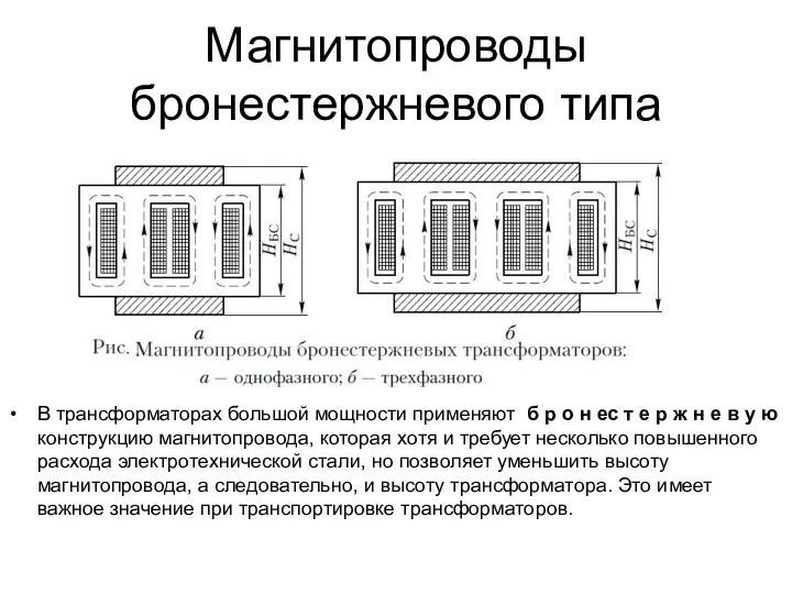 Магнитопроводы бронестержневого типа В трансформаторах большой мощности применяют б р