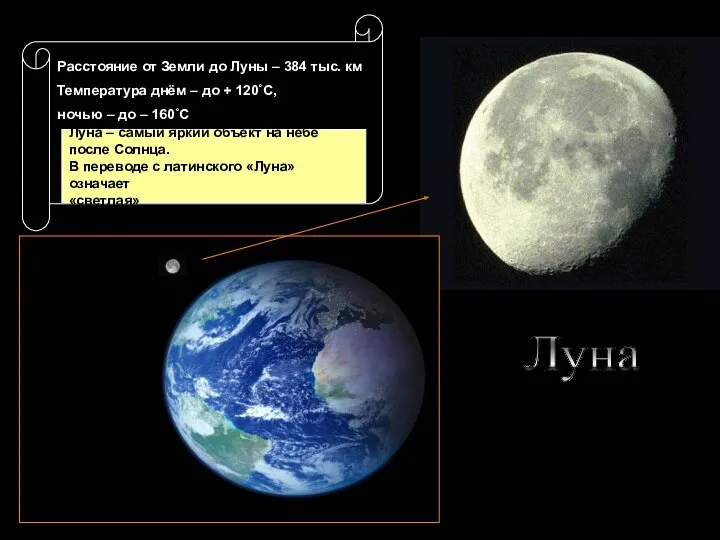 Луна Расстояние от Земли до Луны – 384 тыс. км