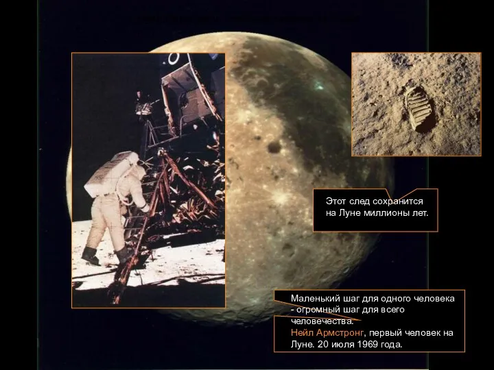 Нейл Армстронг – первый человек на Луне. Маленький шаг для
