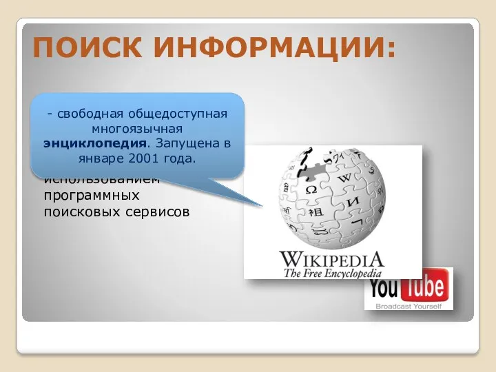 В СЕТИ ИНТЕРНЕТ осуществляется с использованием программных поисковых сервисов ПОИСК