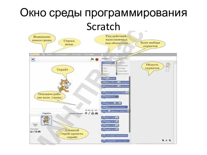 Окно среды программирования Scratch