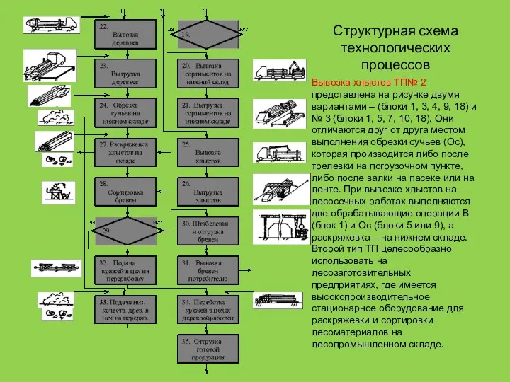 Структурная схема технологических процессов Вывозка хлыстов ТП№ 2 представлена на