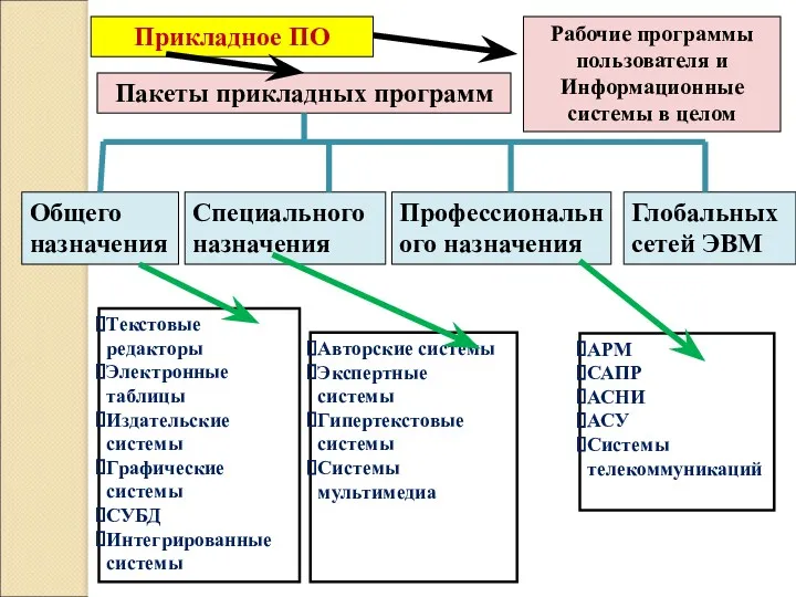 Прикладное ПО Пакеты прикладных программ Рабочие программы пользователя и Информационные