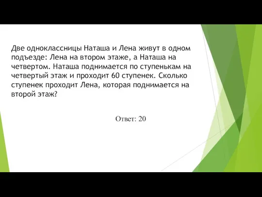 Две одноклассницы Наташа и Лена живут в одном подъезде: Лена