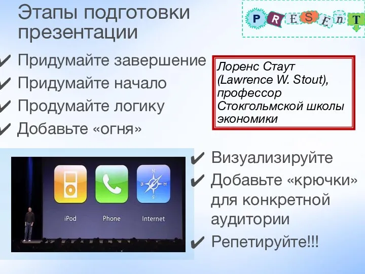 Этапы подготовки презентации Придумайте завершение Придумайте начало Продумайте логику Добавьте