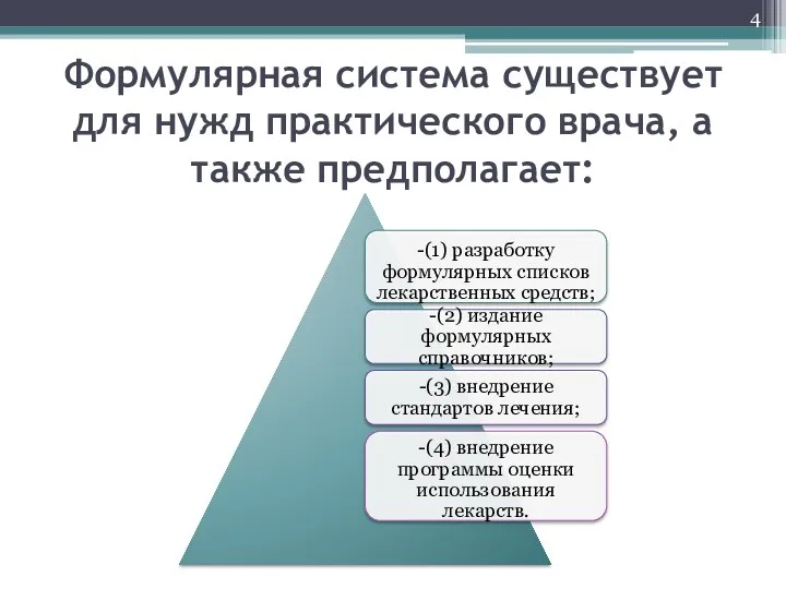 Формулярная система существует для нужд практического врача, а также предполагает: