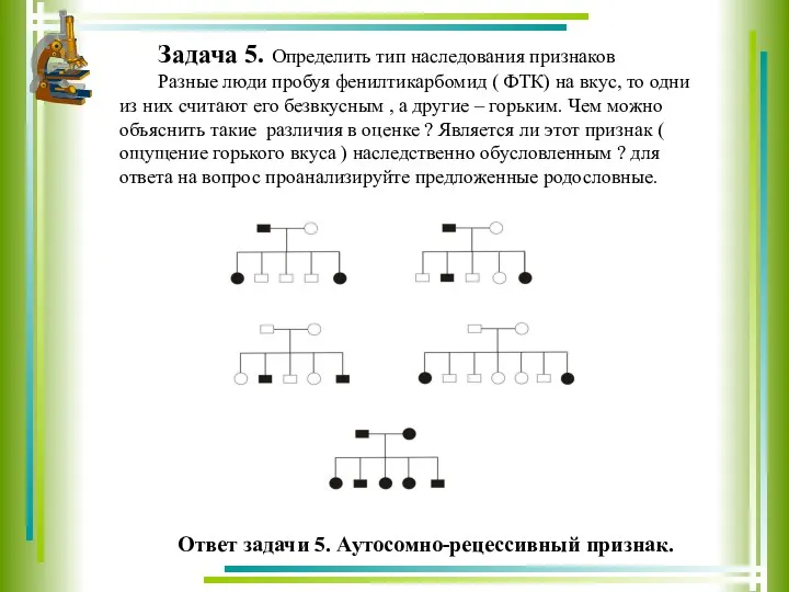 Задача 5. Определить тип наследования признаков Разные люди пробуя фенилтикарбомид