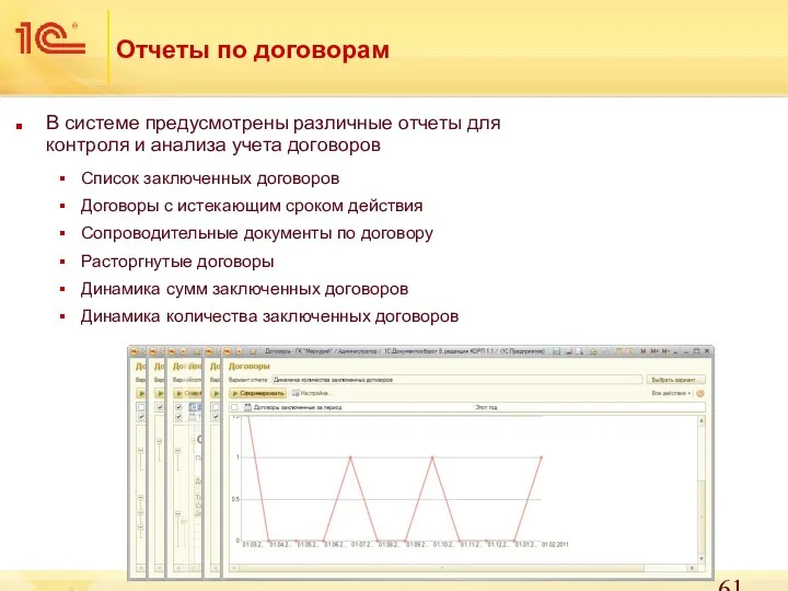 Отчеты по договорам В системе предусмотрены различные отчеты для контроля и анализа учета