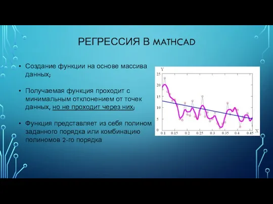 РЕГРЕССИЯ В MATHCAD Создание функции на основе массива данных; Получаемая