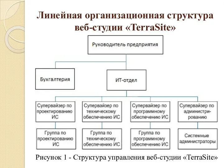 Линейная организационная структура веб-студии «TerraSite» Рисунок 1 - Структура управления веб-студии «TerraSite»