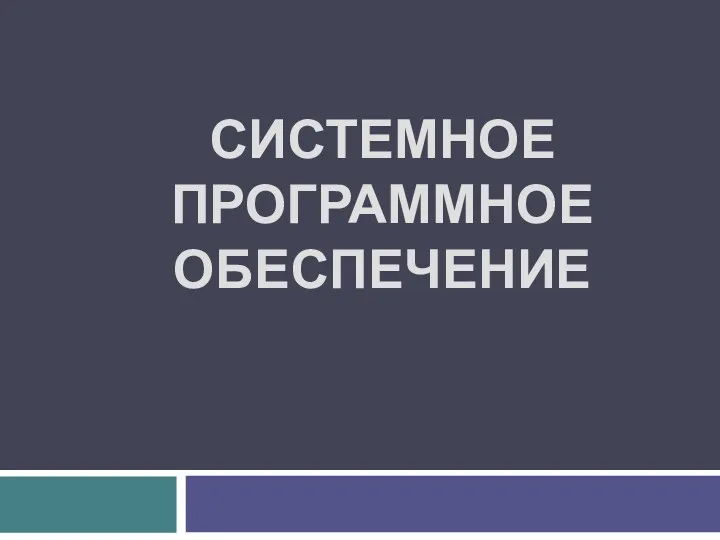 СИСТЕМНОЕ ПРОГРАММНОЕ ОБЕСПЕЧЕНИЕ