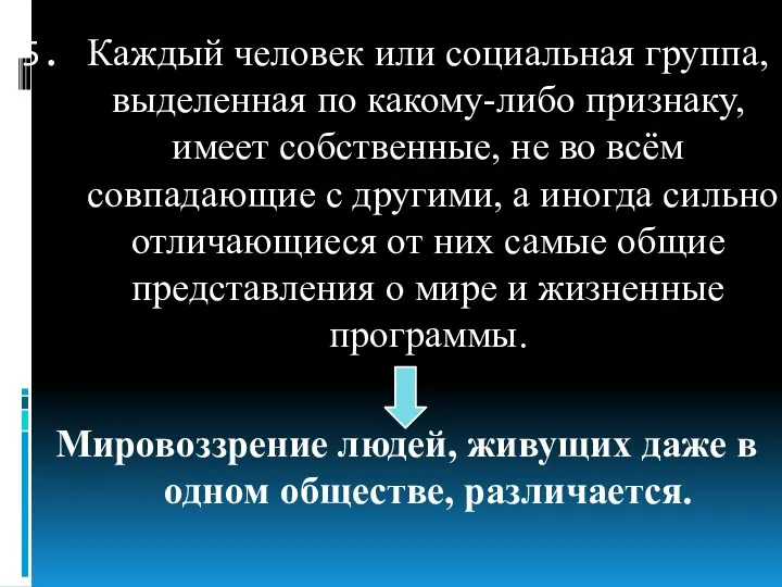 Каждый человек или социальная группа, выделенная по какому-либо признаку, имеет