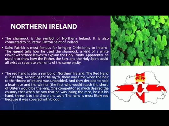 NORTHERN IRELAND The shamrock is the symbol of Northern Ireland.