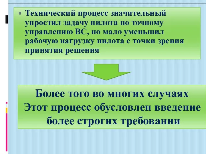 Технический процесс значительный упростил задачу пилота по точному управлению ВС,