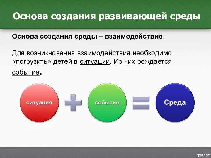 Основа создания среды – взаимодействие. Для возникновения взаимодействия необходимо «погрузить»