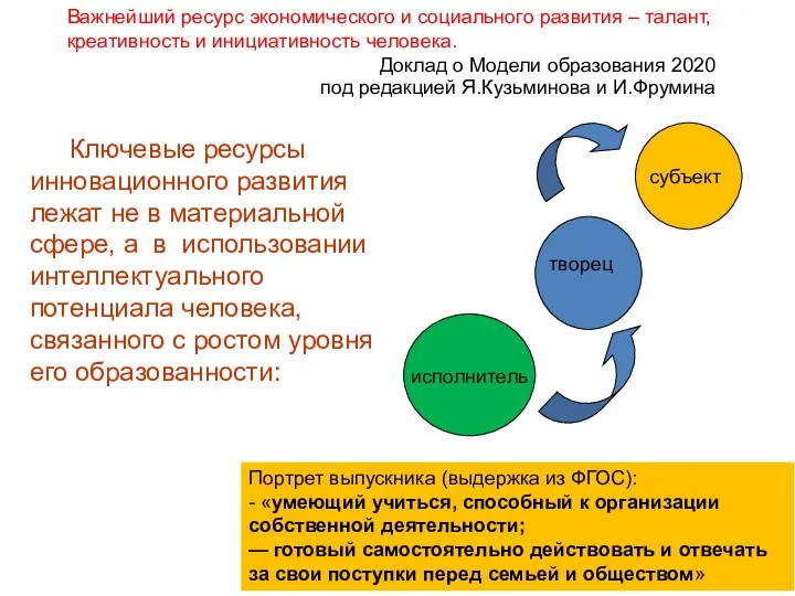 Портрет выпускника (выдержка из ФГОС): - «умеющий учиться, способный к