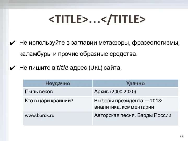 Не используйте в заглавии метафоры, фразеологизмы, каламбуры и прочие образные