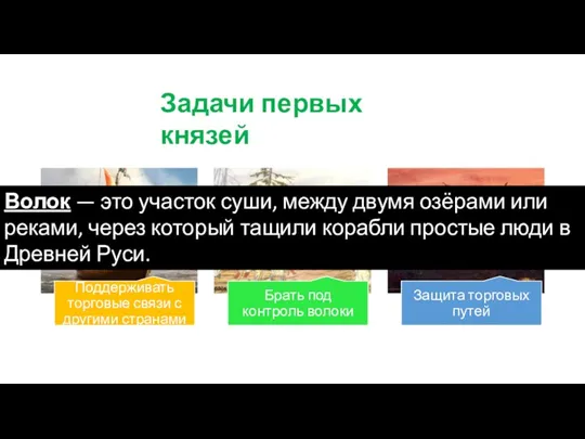 Задачи первых князей Волок — это участок суши, между двумя