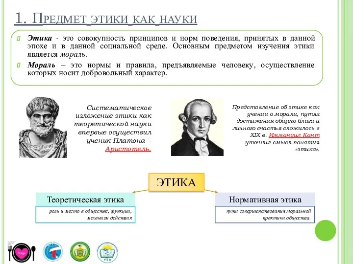 1. Предмет этики как науки Этика - это совокупность принципов