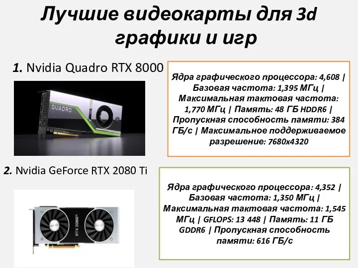 Лучшие видеокарты для 3d графики и игр 1. Nvidia Quadro RTX 8000 2.