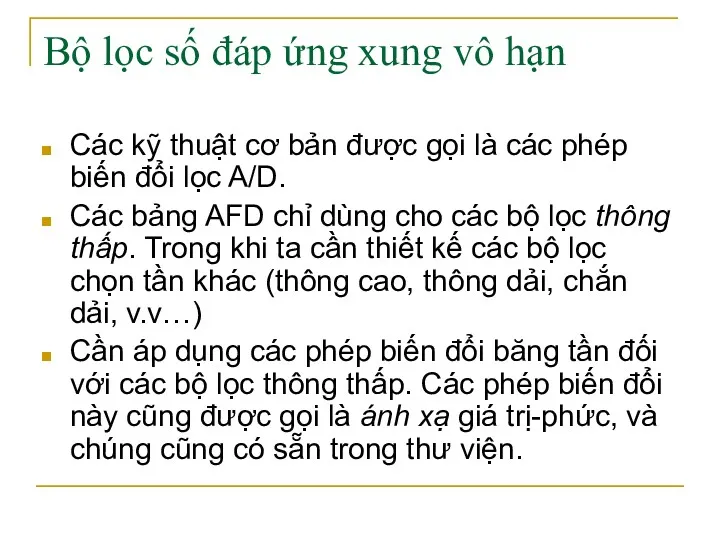 Bộ lọc số đáp ứng xung vô hạn Các kỹ