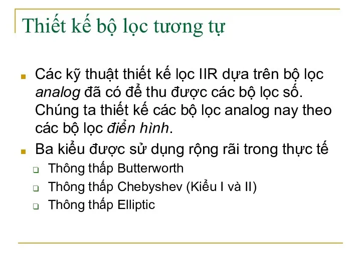 Thiết kế bộ lọc tương tự Các kỹ thuật thiết