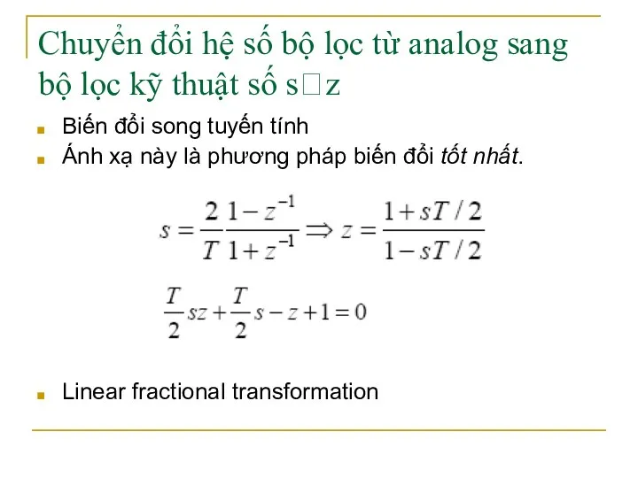 Chuyển đổi hệ số bộ lọc từ analog sang bộ